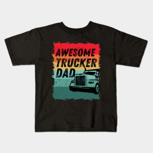 Awesome Trucker Dad - Vintage Retro Dad's Gift Kids T-Shirt